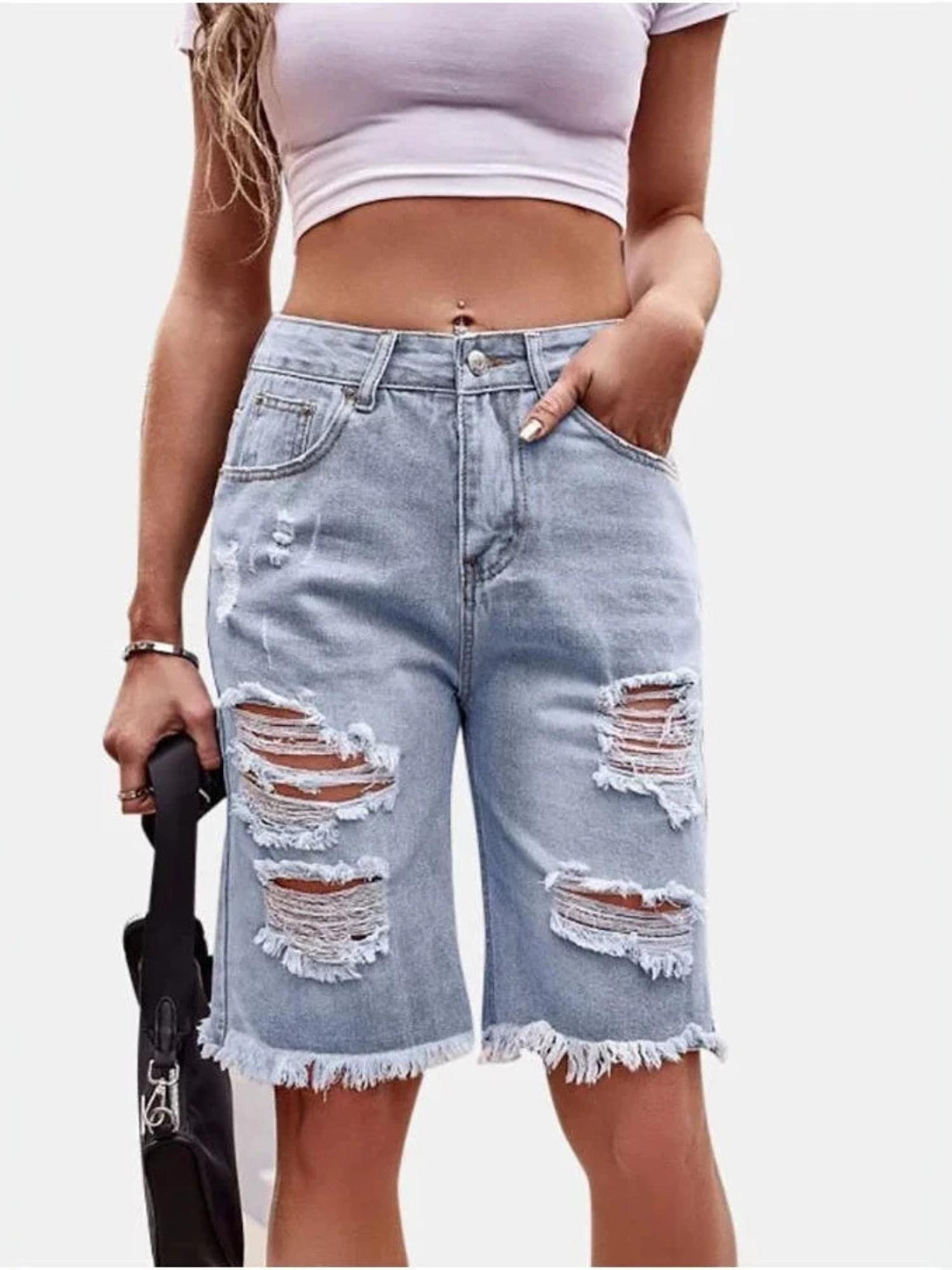 Women's High Waist Ripped Cott - Shorts Denim Frayed review and price