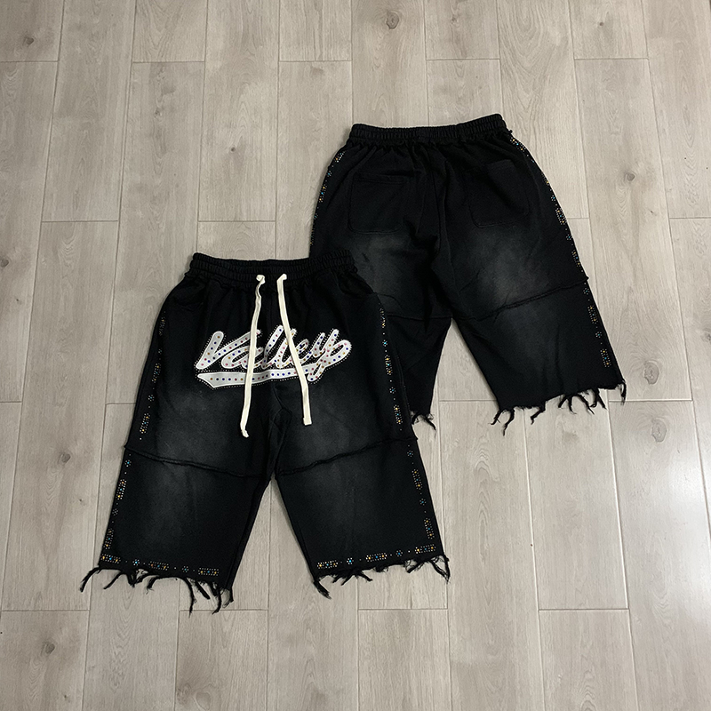 VALLEY Men Black Knee Casual S - Shorts Denim Frayed review and price