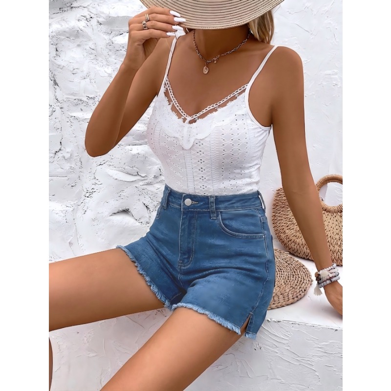 Women's High Waist Denim Short - Shorts Denim Frayed review and price