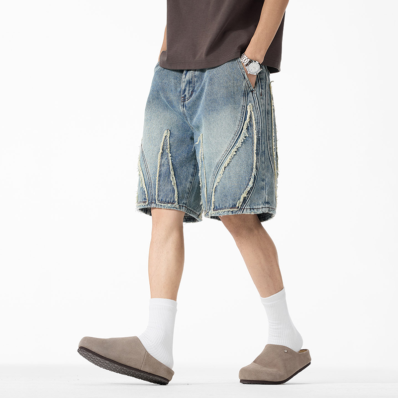 Men's Baggy Denim Jorts, Raw E - Shorts Denim Frayed review and price